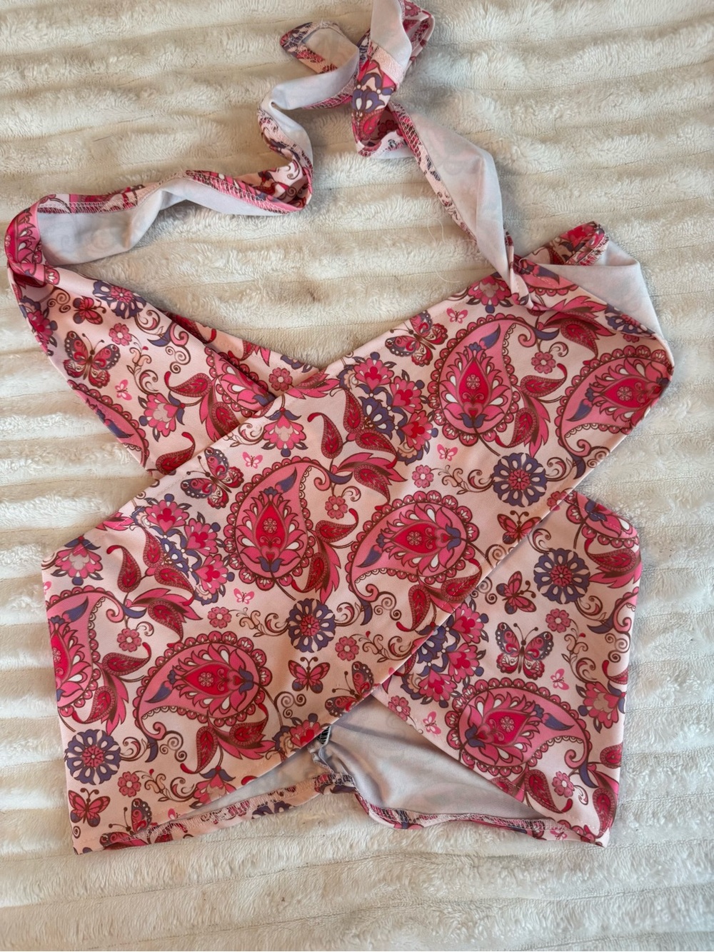 Pink Patterned Wrap/Tie-up Top - Picture 2 of 4